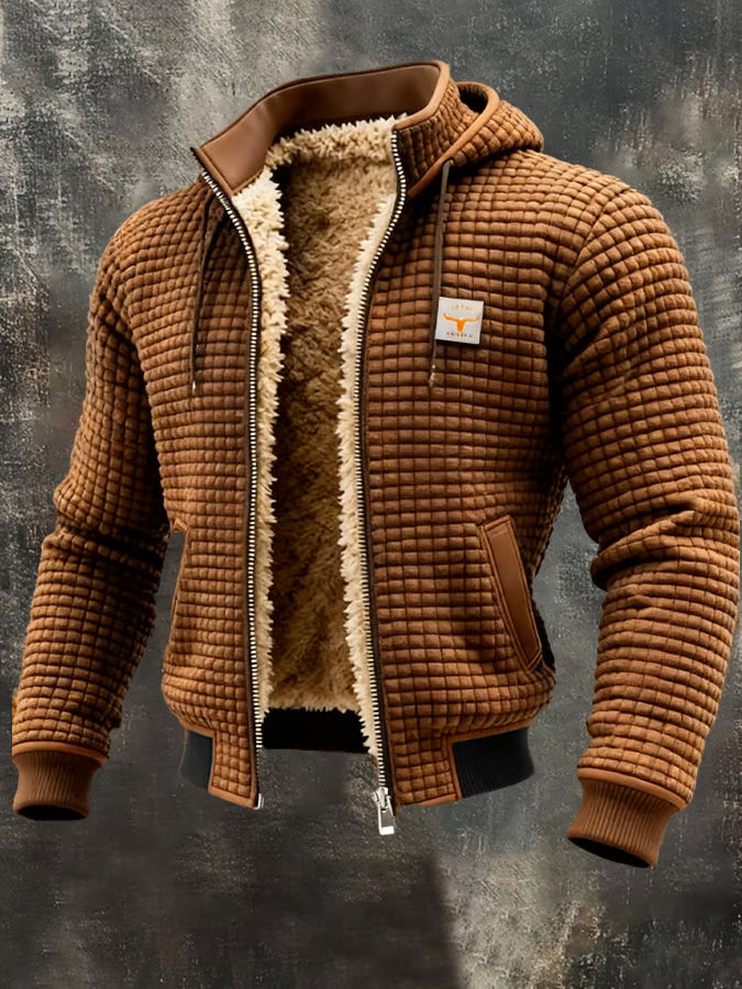 Men’s Outdoor Jacket with Retro Texture and Square Check Pattern