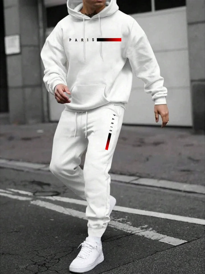 Men's Letter Printed Hoodie and Drawstring Sweatpants Set Two-Piece Set