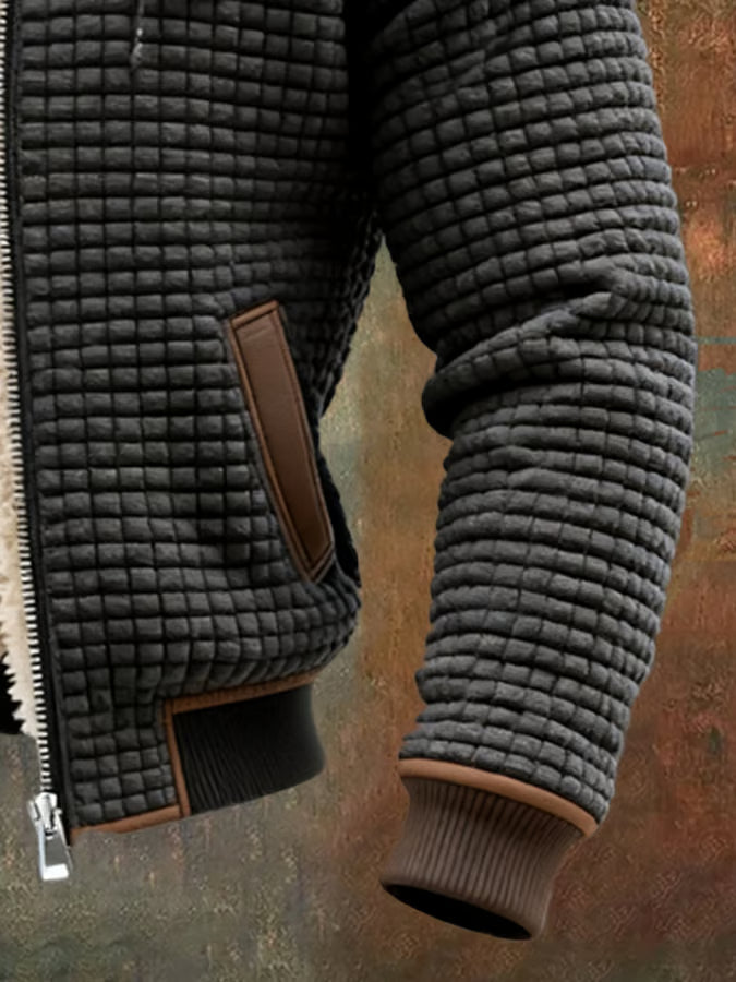 Men’s Outdoor Jacket with Retro Texture and Square Check Pattern