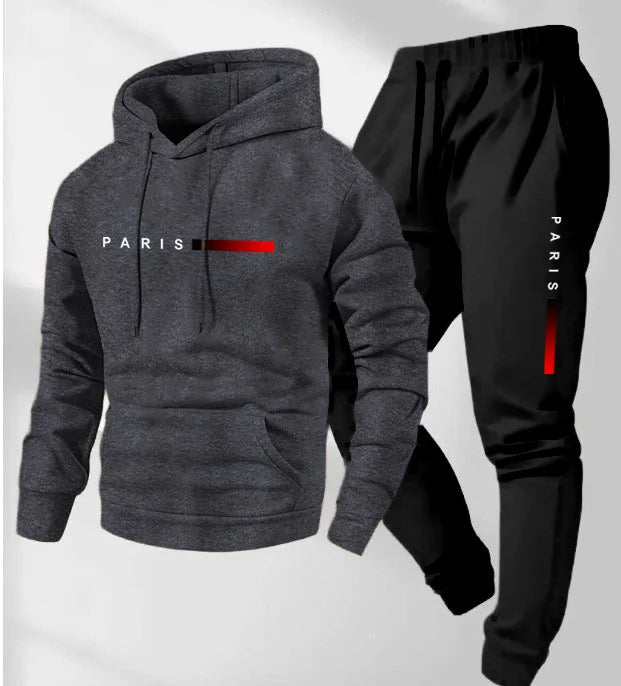 Men's Letter Printed Hoodie and Drawstring Sweatpants Set Two-Piece Set