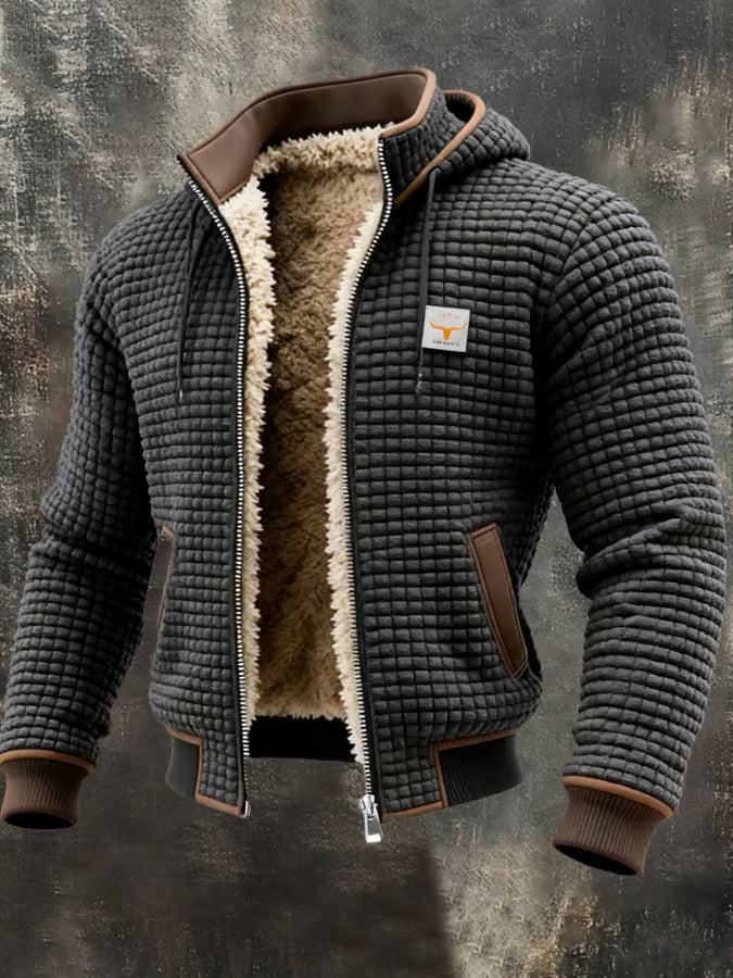 Men’s Outdoor Jacket with Retro Texture and Square Check Pattern