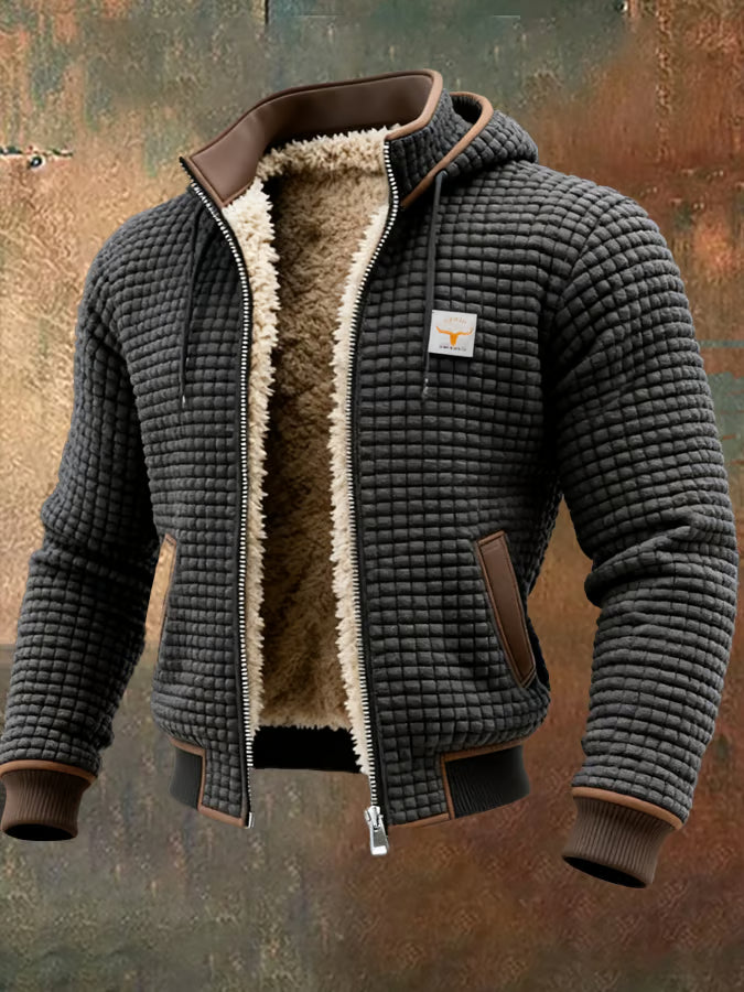 Men’s Outdoor Jacket with Retro Texture and Square Check Pattern