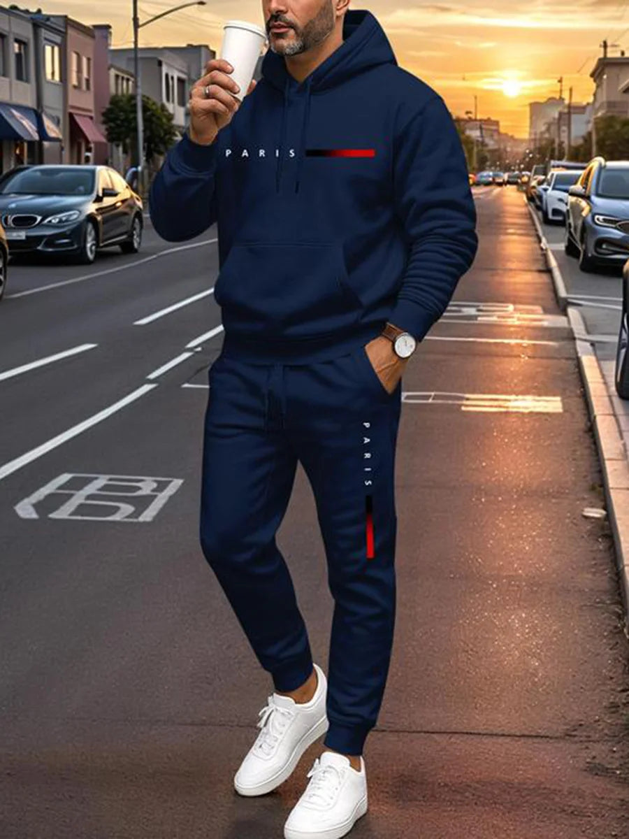 Men's Letter Printed Hoodie and Drawstring Sweatpants Set Two-Piece Set