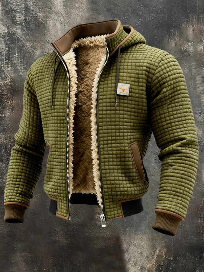 Men’s Outdoor Jacket with Retro Texture and Square Check Pattern