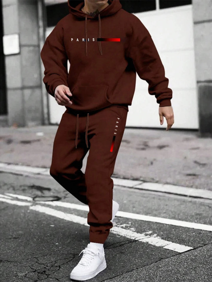 Men's Letter Printed Hoodie and Drawstring Sweatpants Set Two-Piece Set